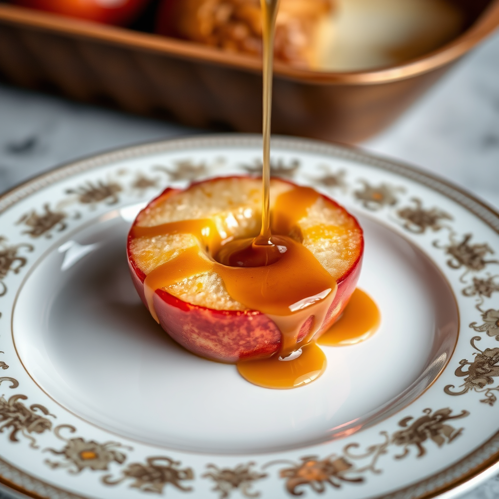 Caramel drizzle over baked apple