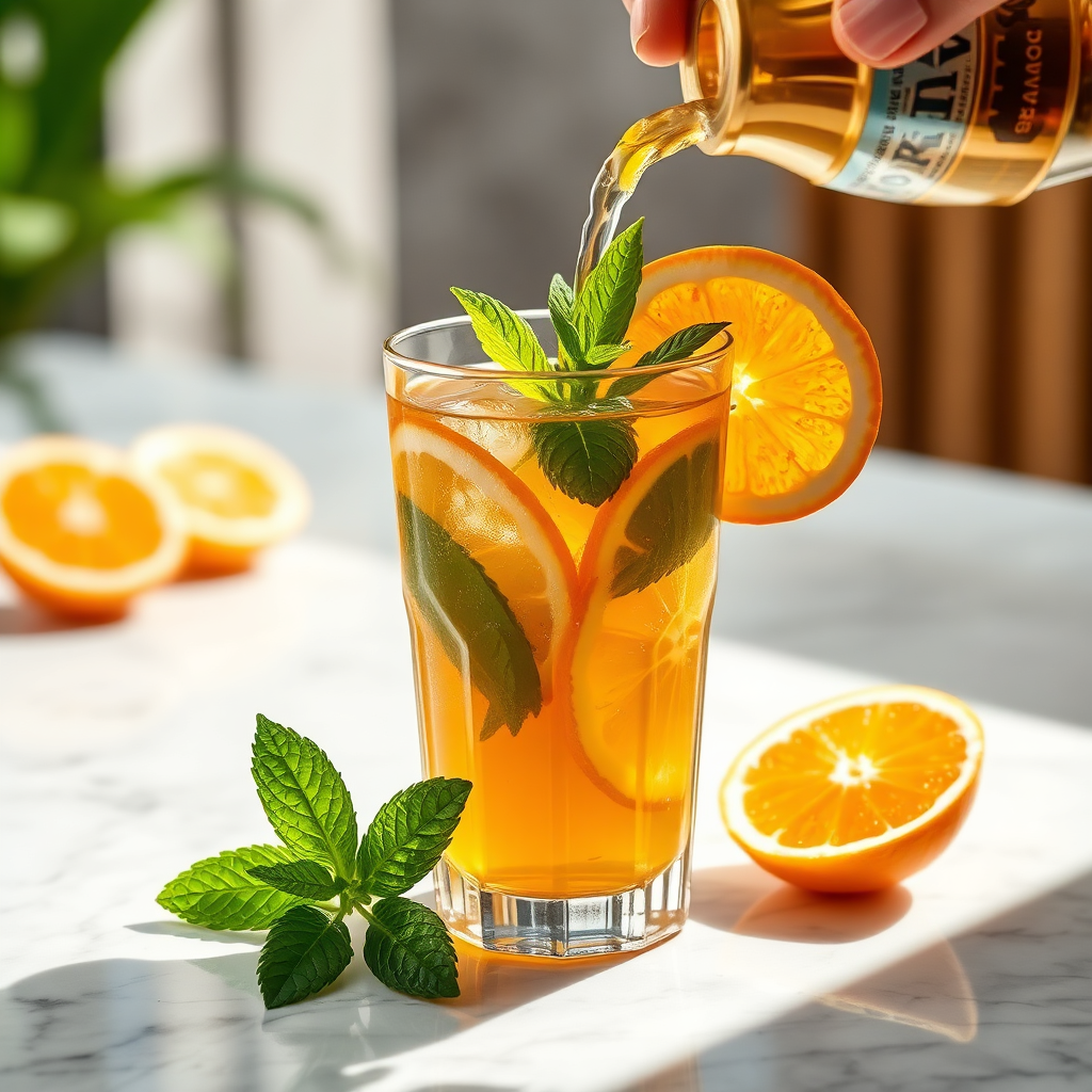 Citrus slices and mint in iced tea