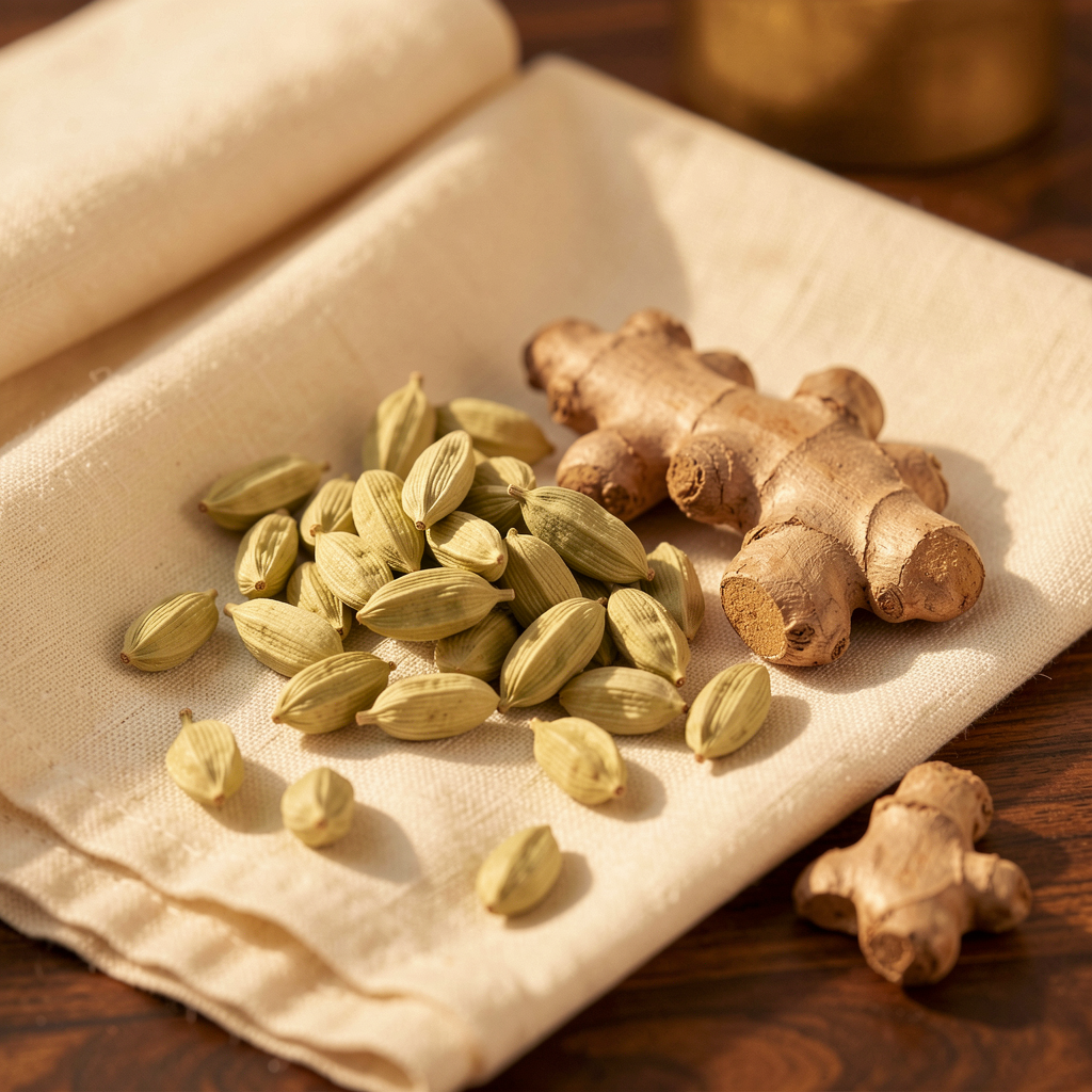 Cardamom pods and dried ginger