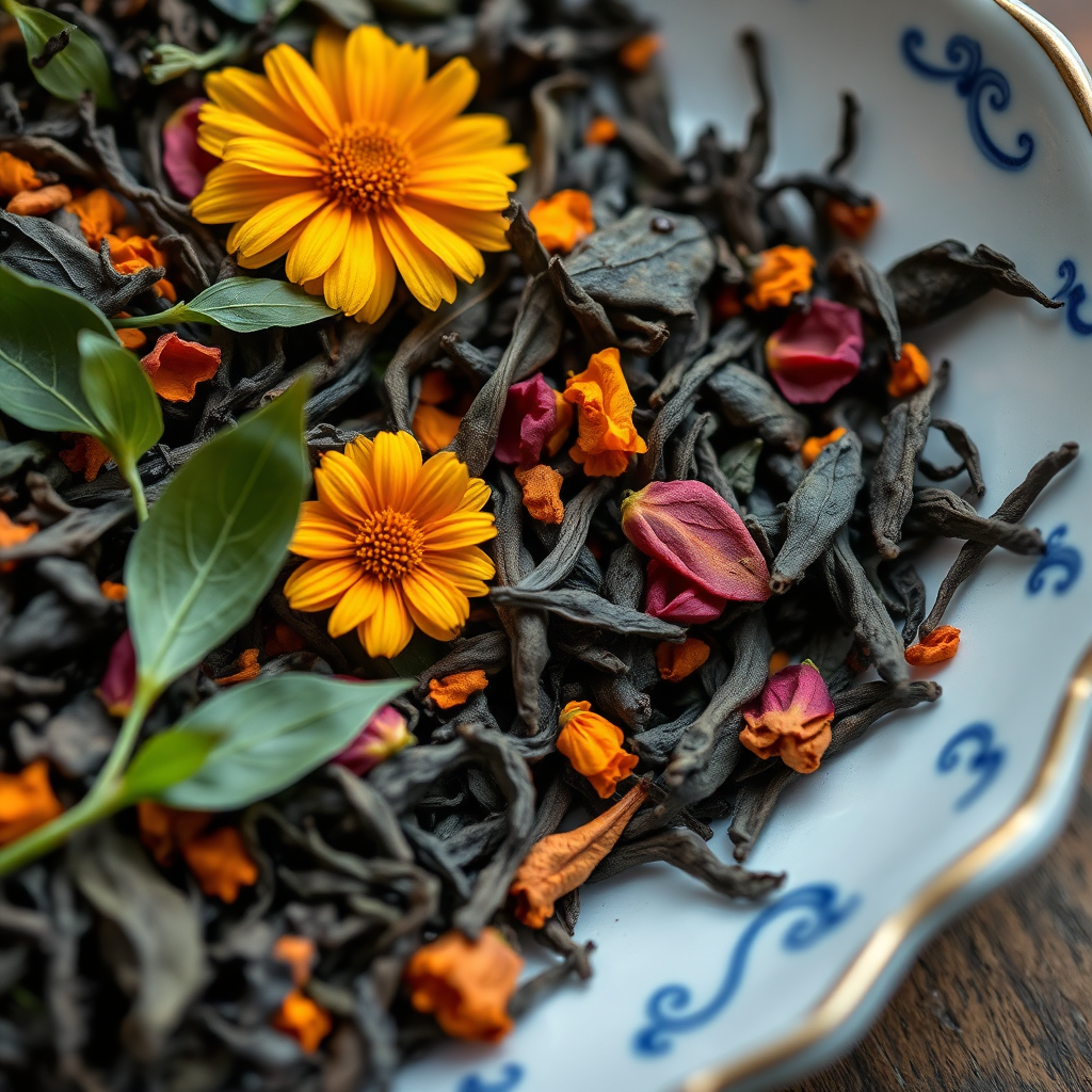 Oolong leaves with marigold