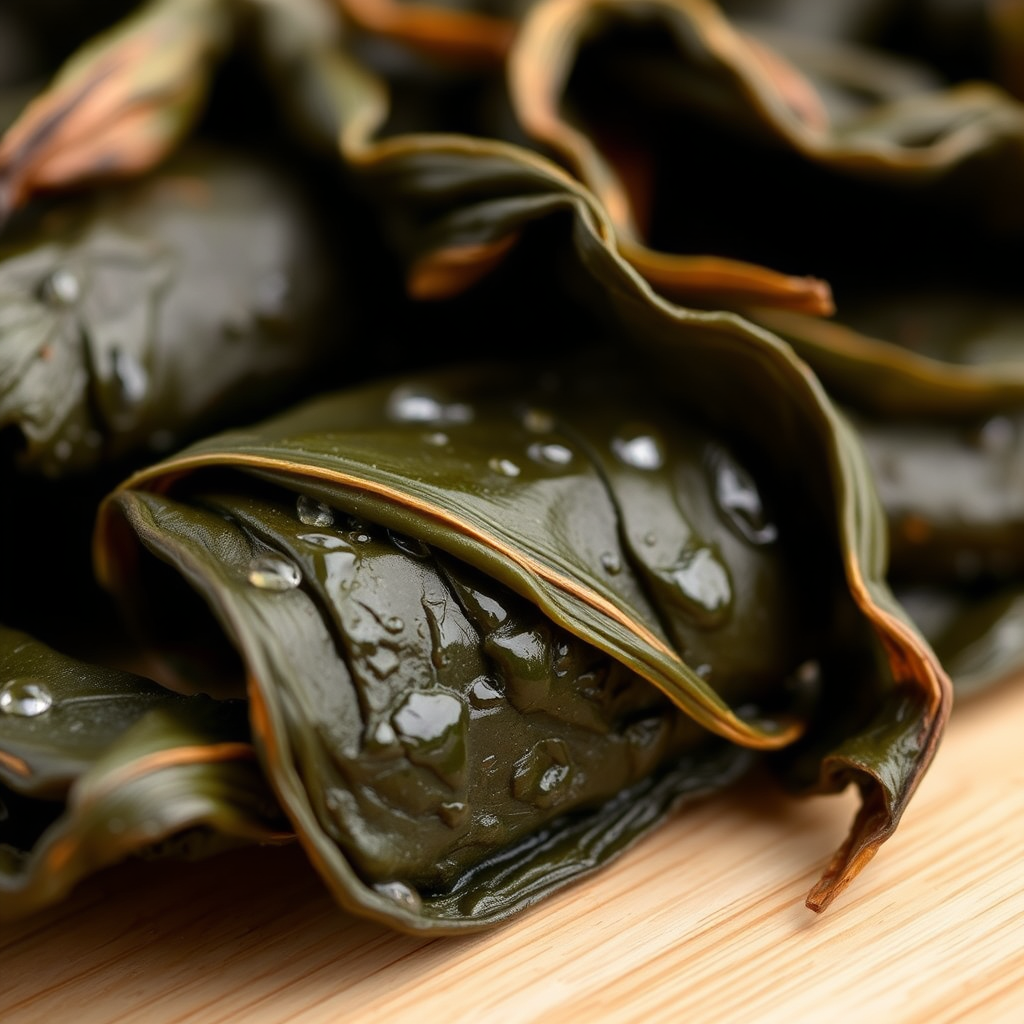 Rolled oolong leaves close-up