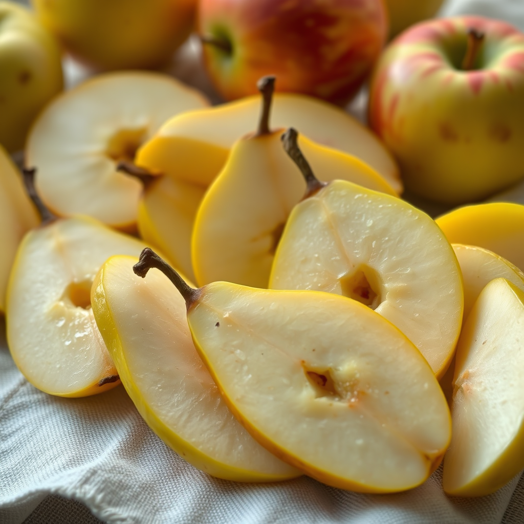 Sliced pears and apples