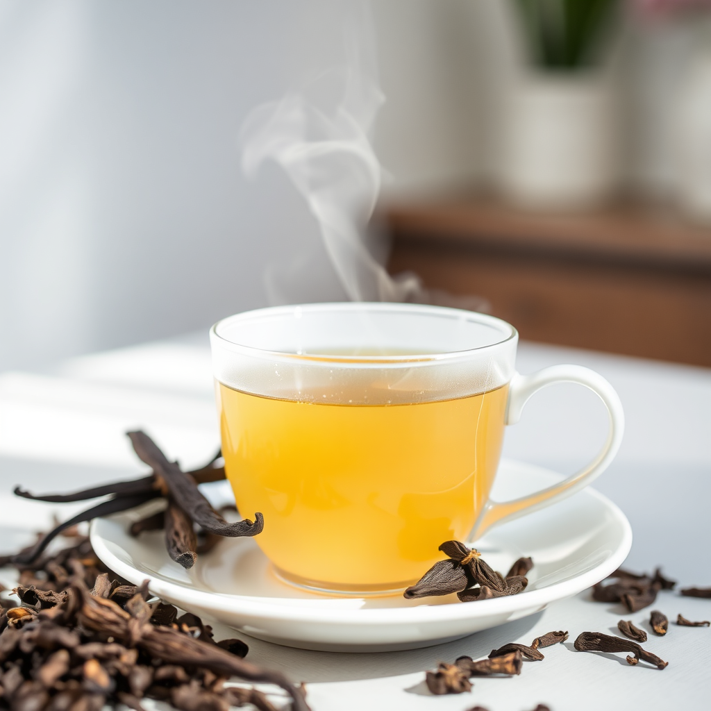 Tea profile visual: vanilla oolong with creamy ambiance