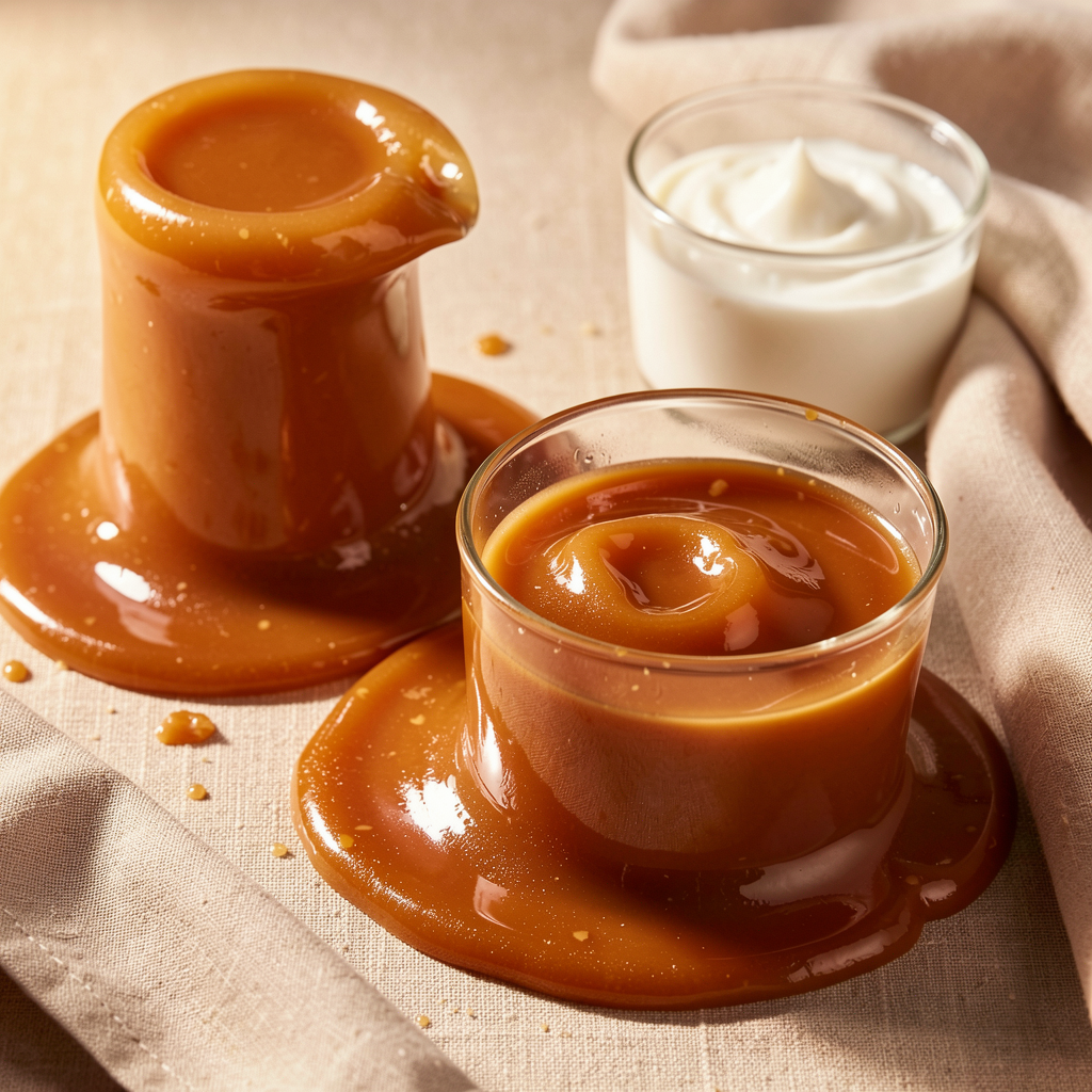 Caramel Kiss product editorial with caramel and coconut textures