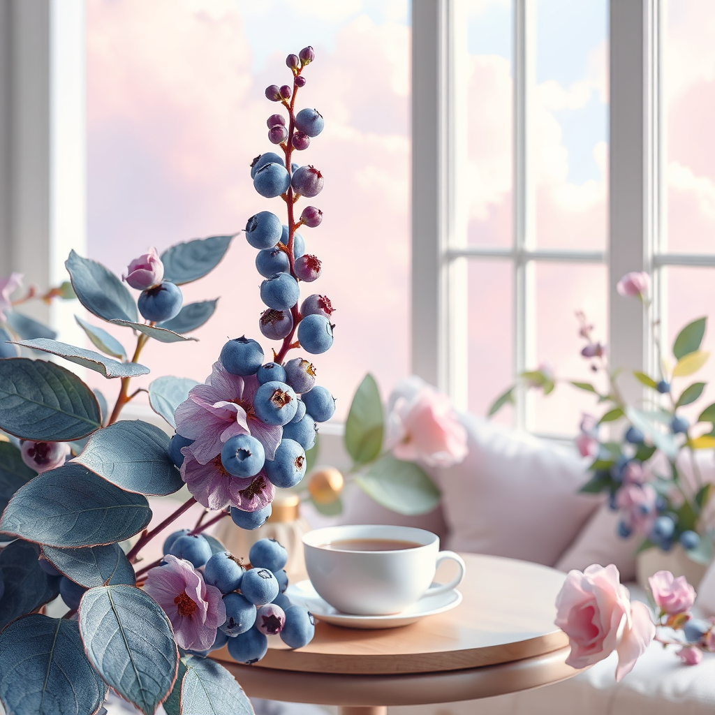 Blueberry botanical visuals and dreamy sky textures