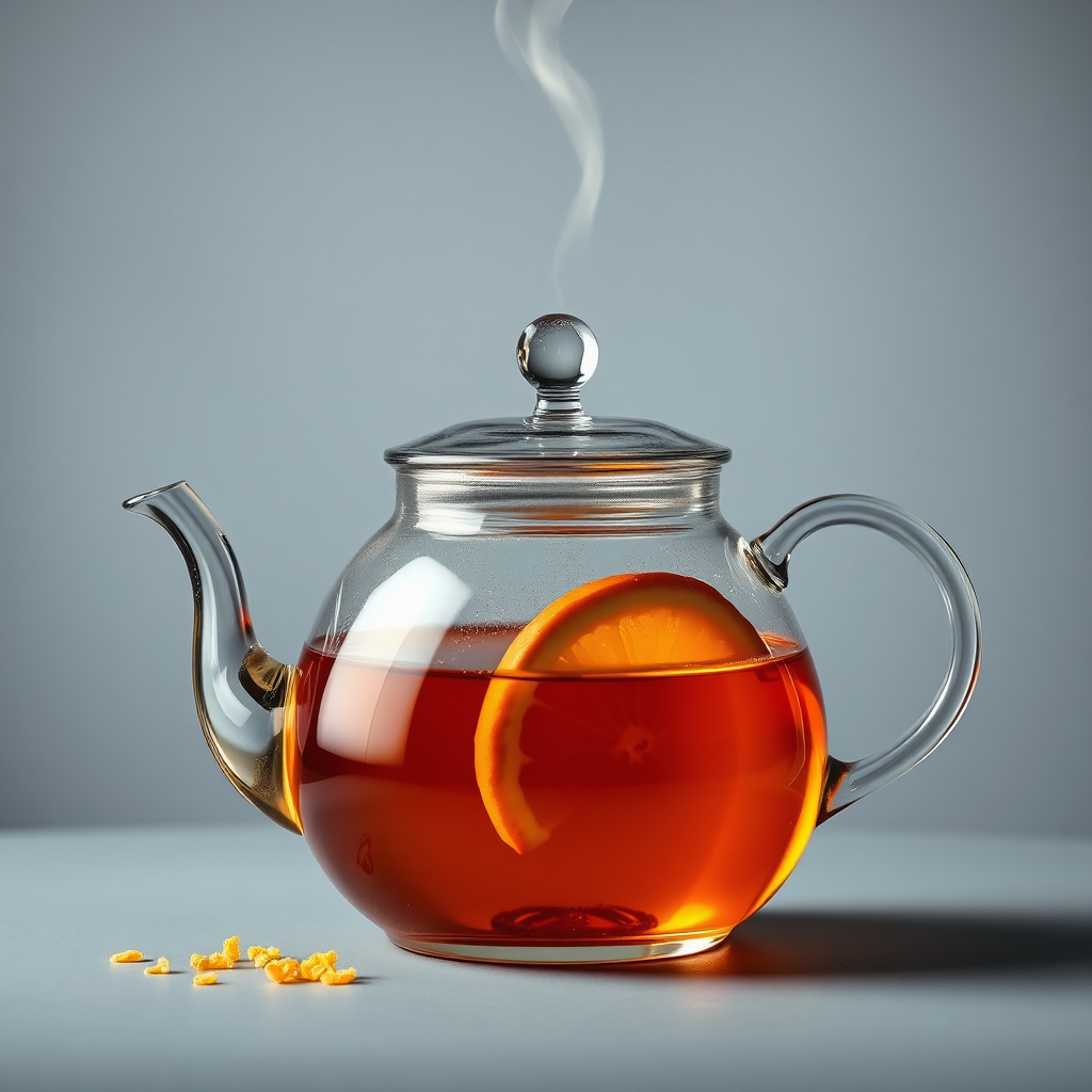 Glass teapot with steam