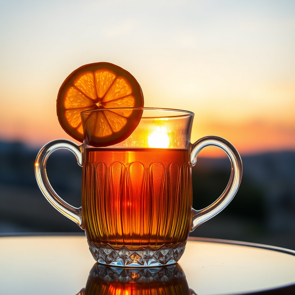 Glass teaware with citrus garnish