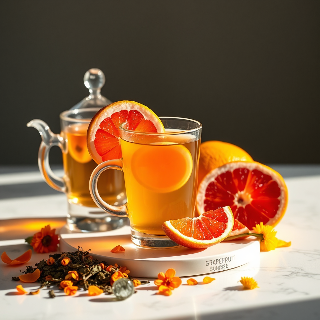 Glass teaware with grapefruit and oolong
