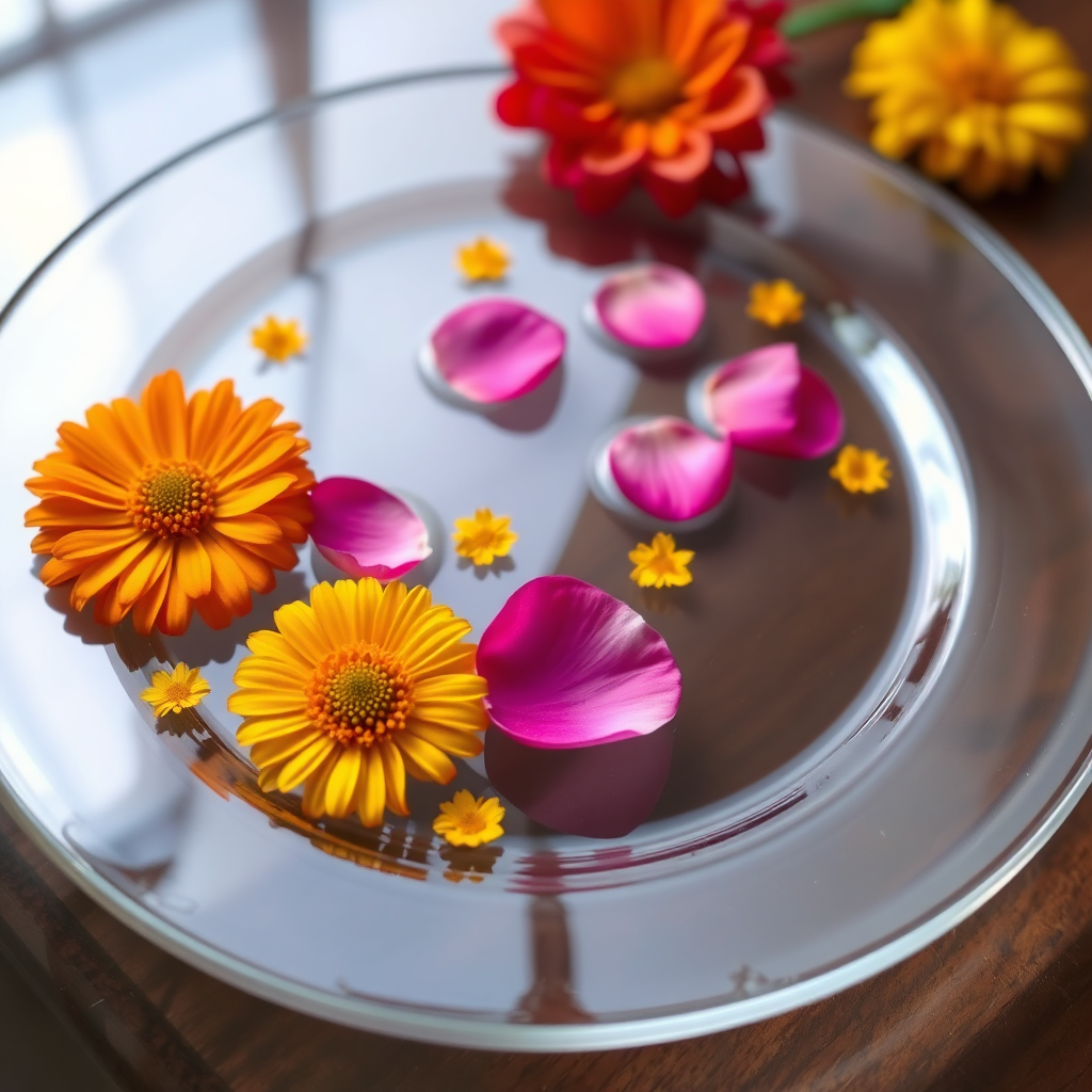 Rose petals and marigold flowers