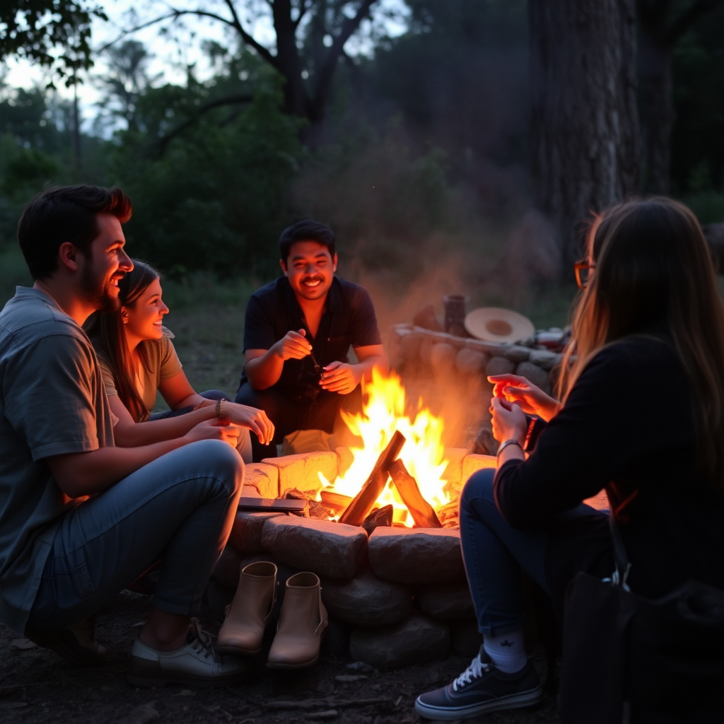 Friends around fire