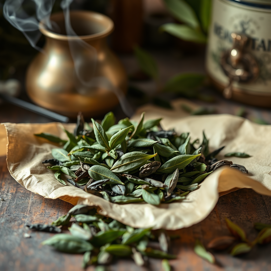 Green tea leaves close-up
