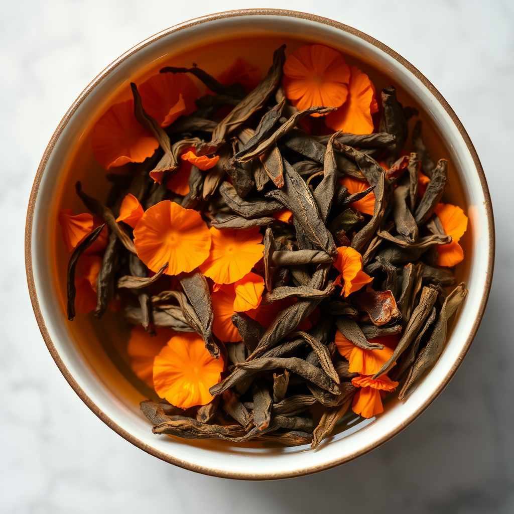 Marigold petals and oolong leaves