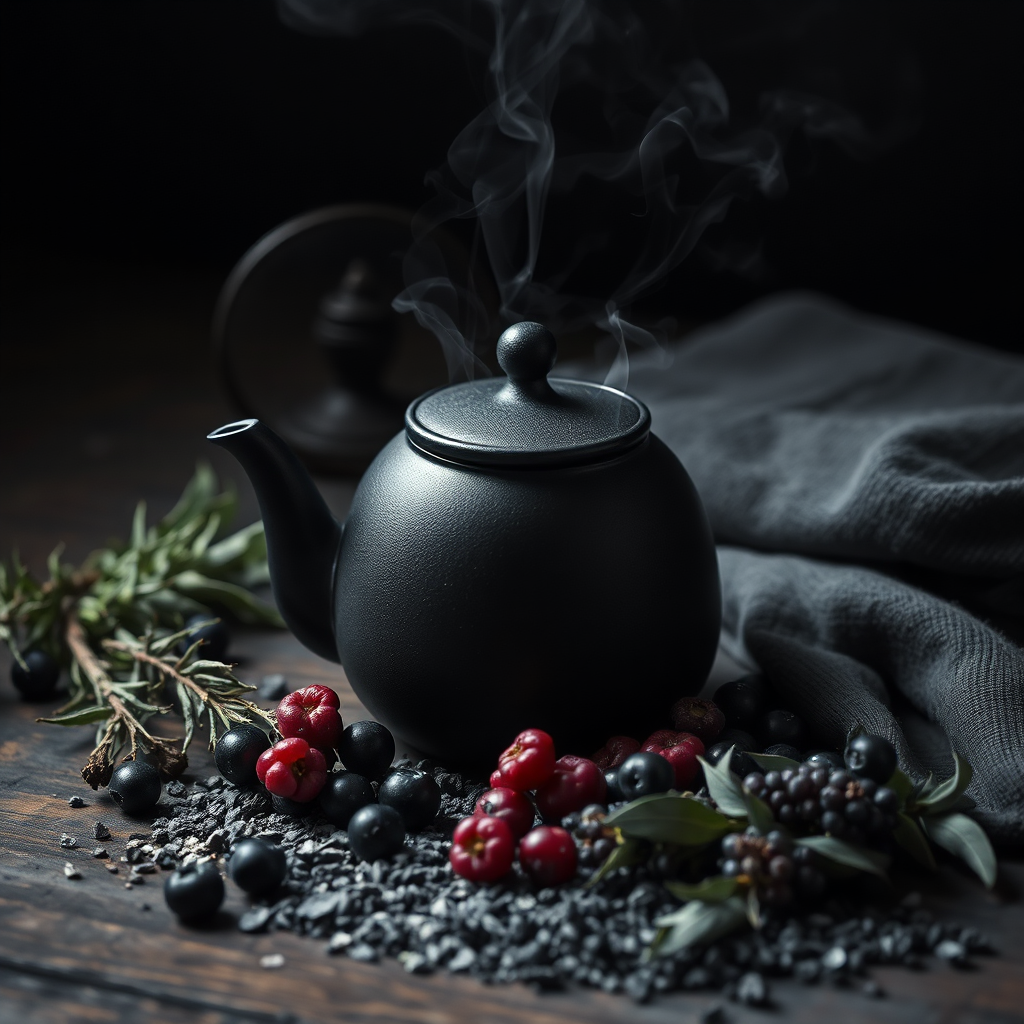 Moody ritual with steam and dark berries