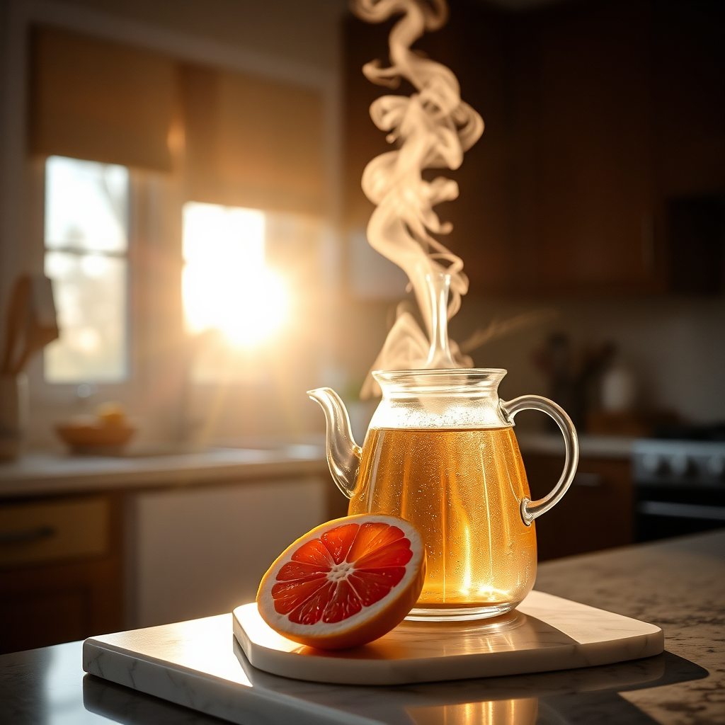 Sunrise ritual visuals with citrus slicing and teaware