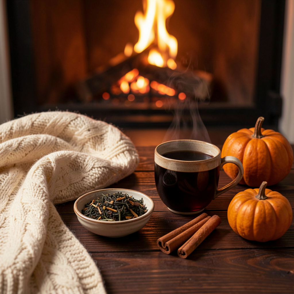Cozy Winter black tea on a winter evening