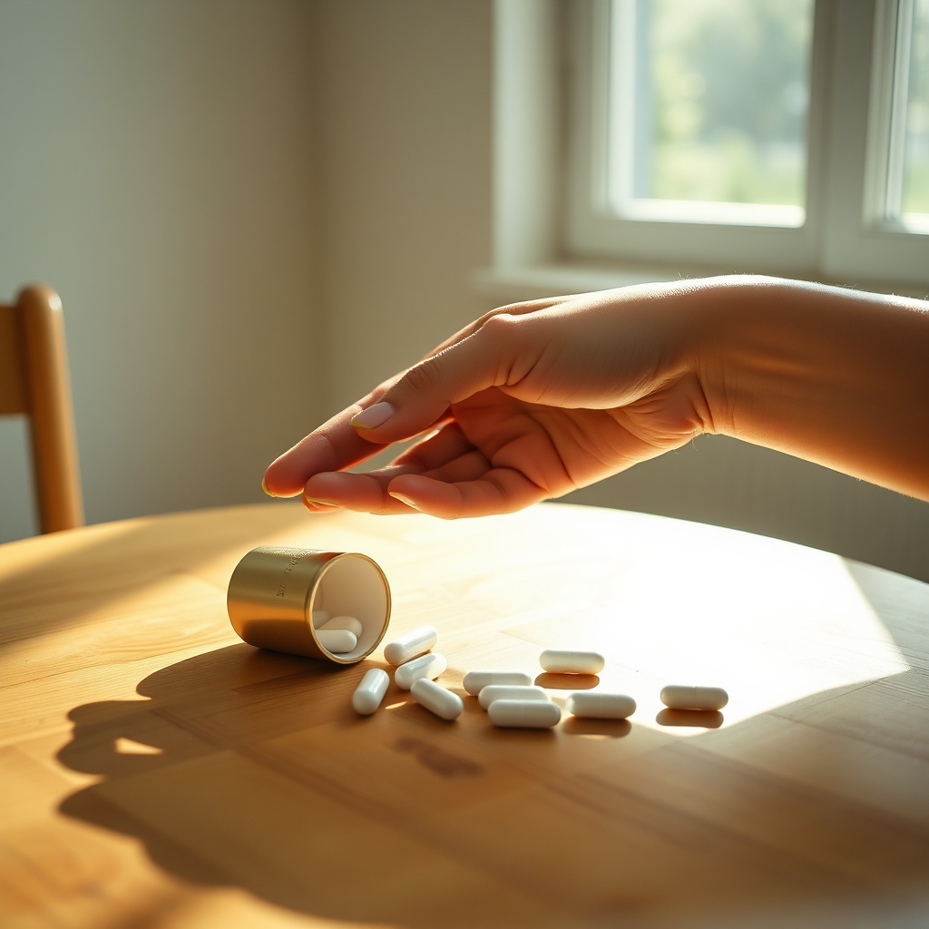 Woman holding two capsules