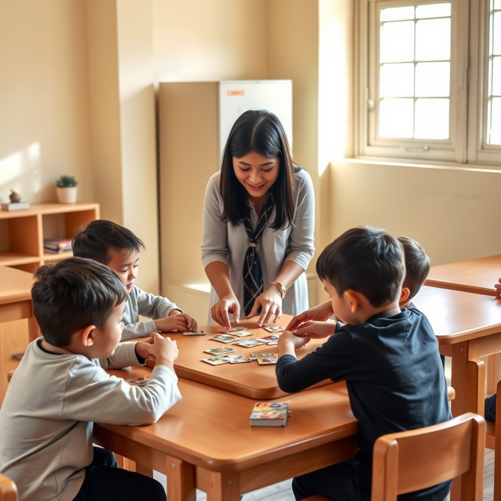 Children engaged in classroom activity with supportive teacher guidance