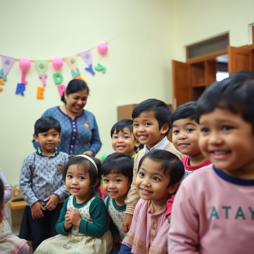 Happy school event moment with children and decorations