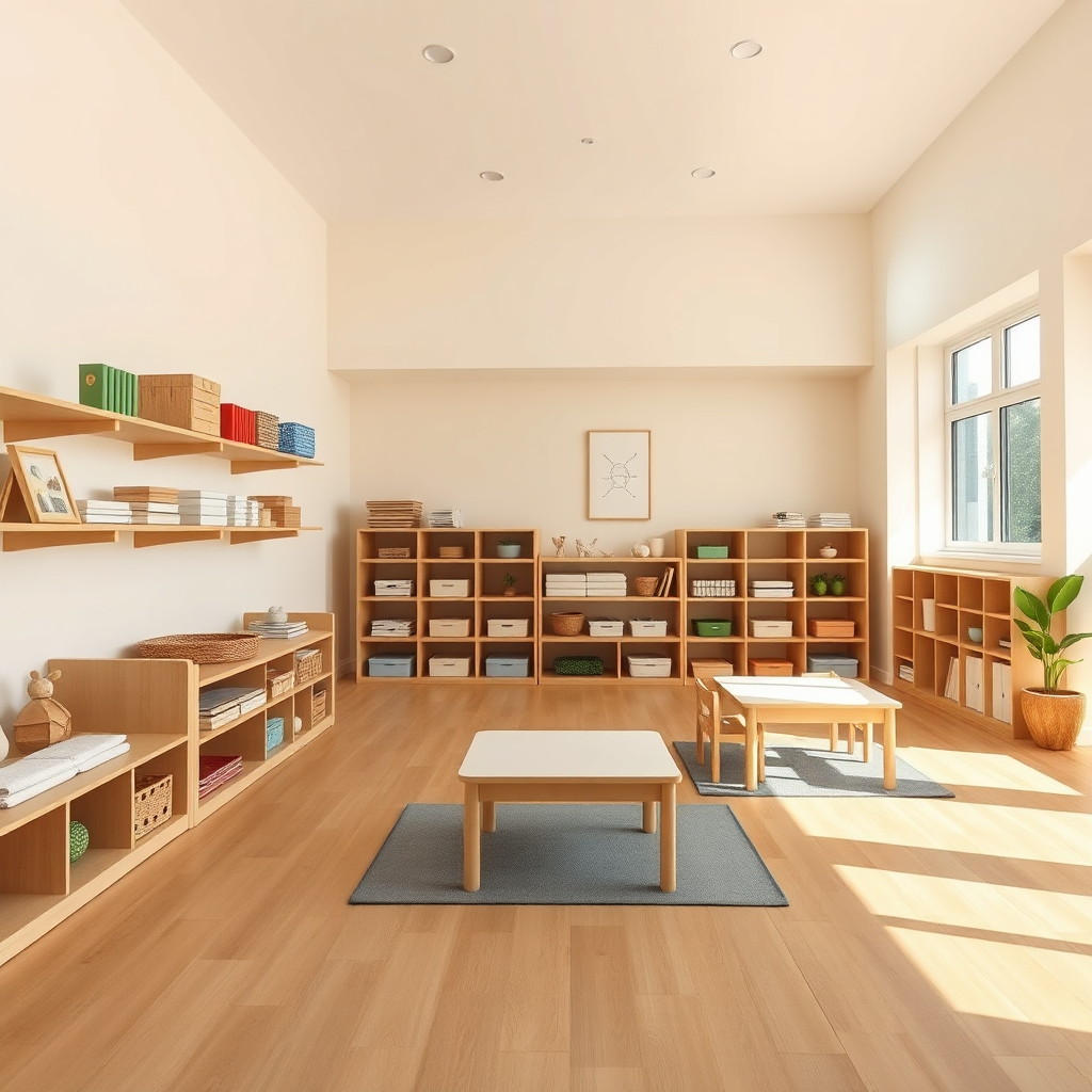 Montessori classroom setup with learning corners