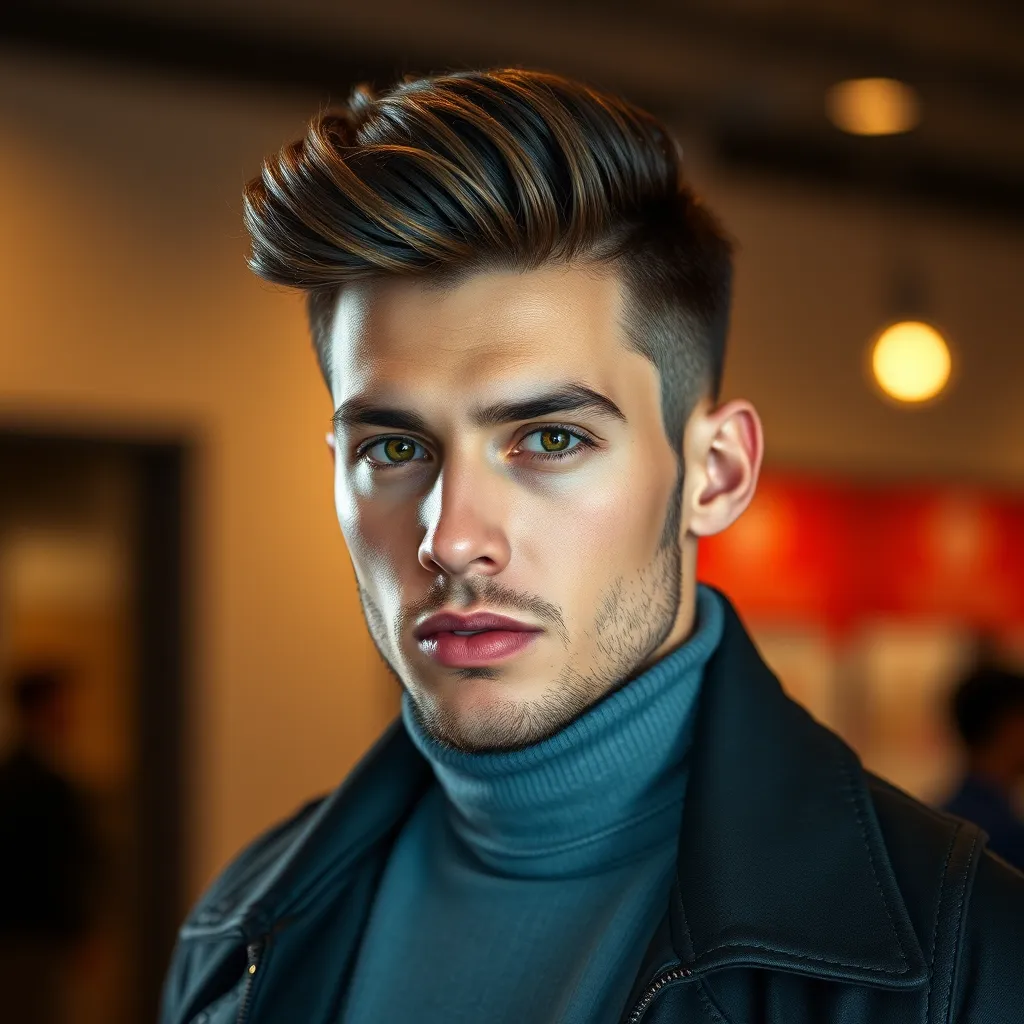 A handsome man with a confident and stylish appearance, sporting a modern hairstyle that perfectly complements his face shape and personality. He should be dressed in a contemporary outfit, emphasizing the connection between hairstyle and overall style.