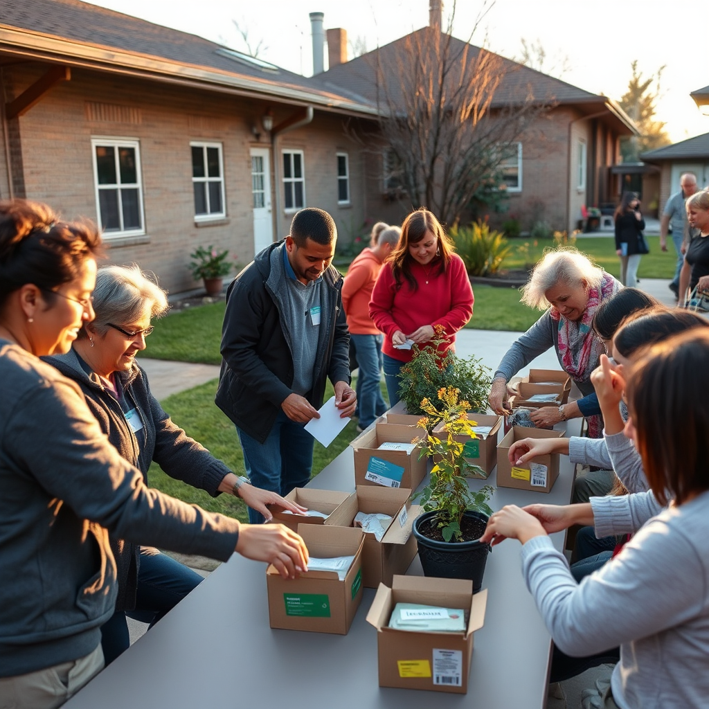 Neighbors volunteering together on a community project