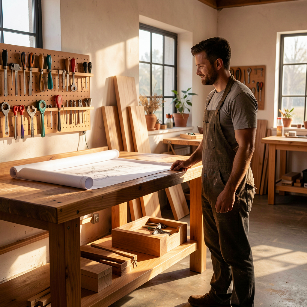 Woodworking workshop illustration