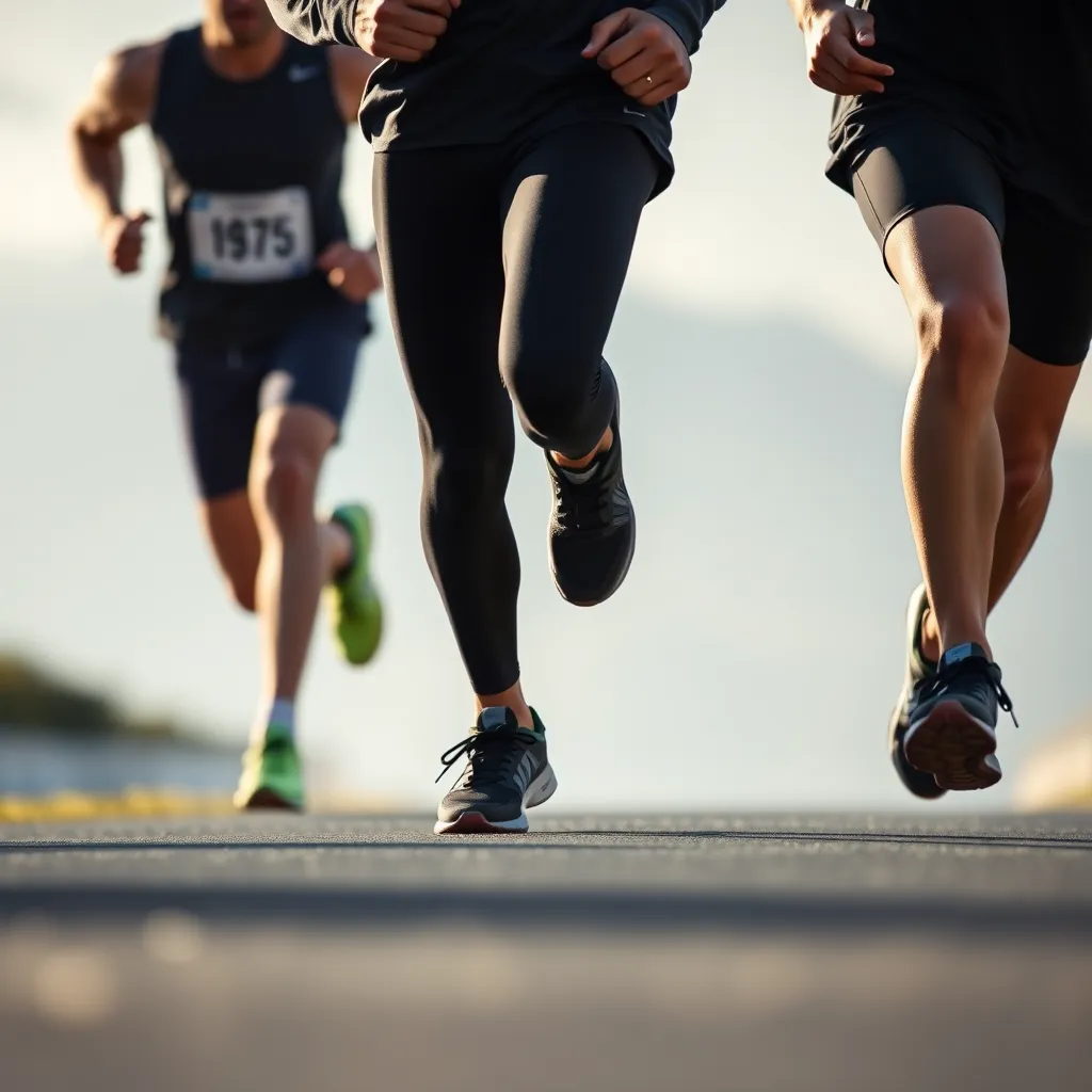 A dynamic scene featuring Sonia Abdallah and members of Jogger's Sport gathered at a sports event. Illustrate a vibrant community atmosphere with banners promoting health and wellness, and show participants engaged in discussions about nutrition and sports performance.