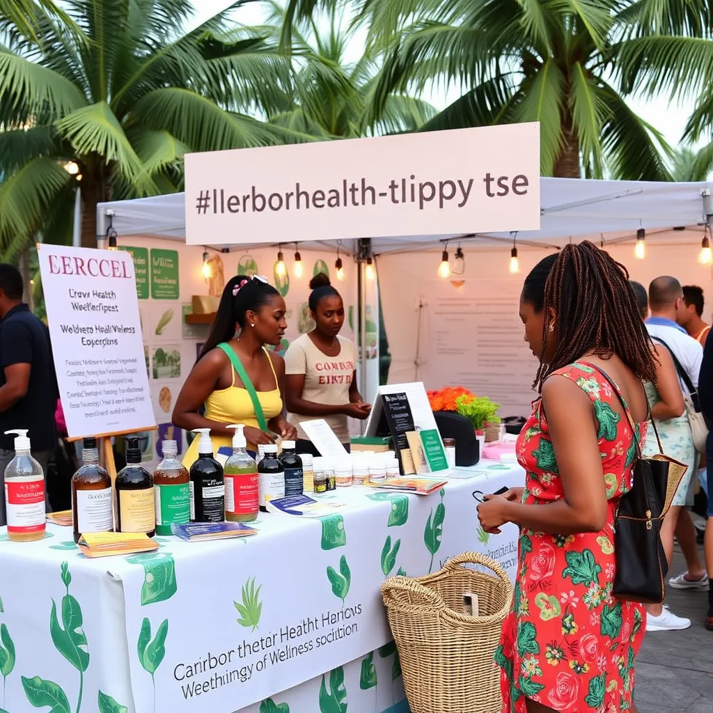 A lively festival atmosphere at the Windsor Park Stadium featuring food stalls with colorful local delicacies, wellness workshops in action, and attendees enjoying the events. Include banners promoting health, with families and friends cheering in the background.