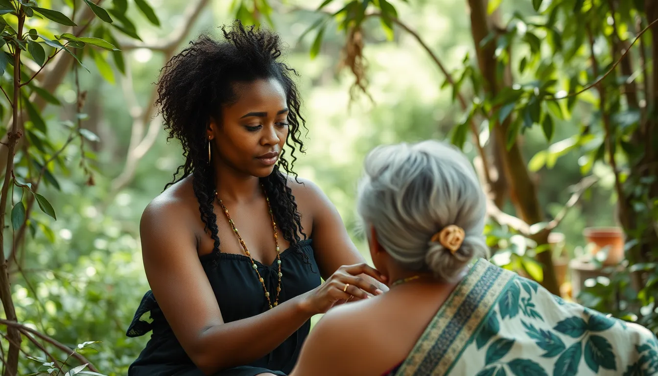 A serene naturopathic setting showcasing a wellness practitioner guiding a client through holistic practices like nutrition, exercise, and meditation. Include lush greenery and a calming environment, emphasizing balance and health.