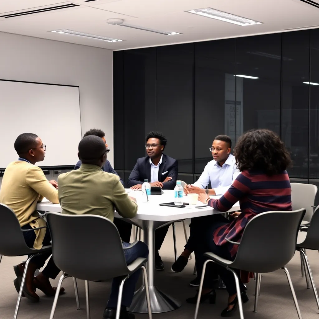 An ultra-high quality image of a local sculpture exhibition set in a bright gallery. The scene showcases various intricately designed sculptures made from wood, stone, and recycled materials, displayed on pedestals with soft spotlights illuminating each piece. Visitors of diverse backgrounds admire the artwork with expressions of awe and engagement. The gallery walls are adorned with vibrant colors reflecting Caribbean culture, and artists can be seen in the background discussing their works. A large window allows natural light to flood into the space, creating an inviting atmosphere. The outdoor view features tropical greenery, enhancing the connection between the art and the natural environment. Created in hyperrealistic style, this image should capture the textures of each sculpture and the subtle reflections on the polished floors, rendered in 8K resolution.