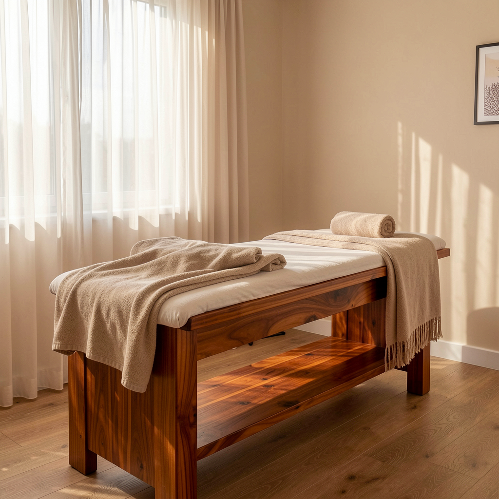Treatment room with massage table