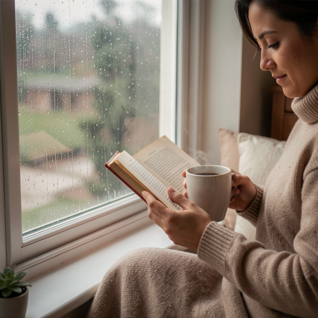 Cozy rainy day with tea
