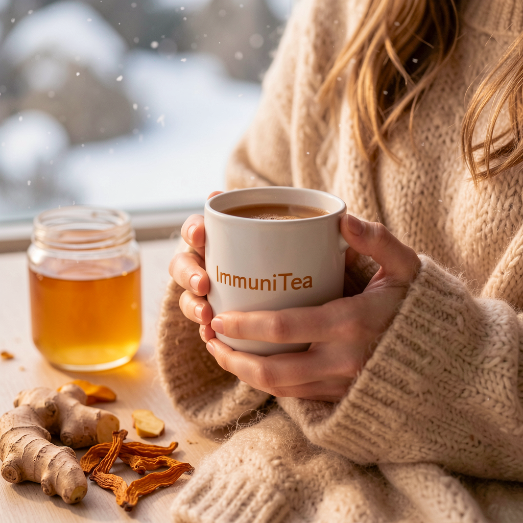 Person enjoying ImmuniTea for warmth and immunity
