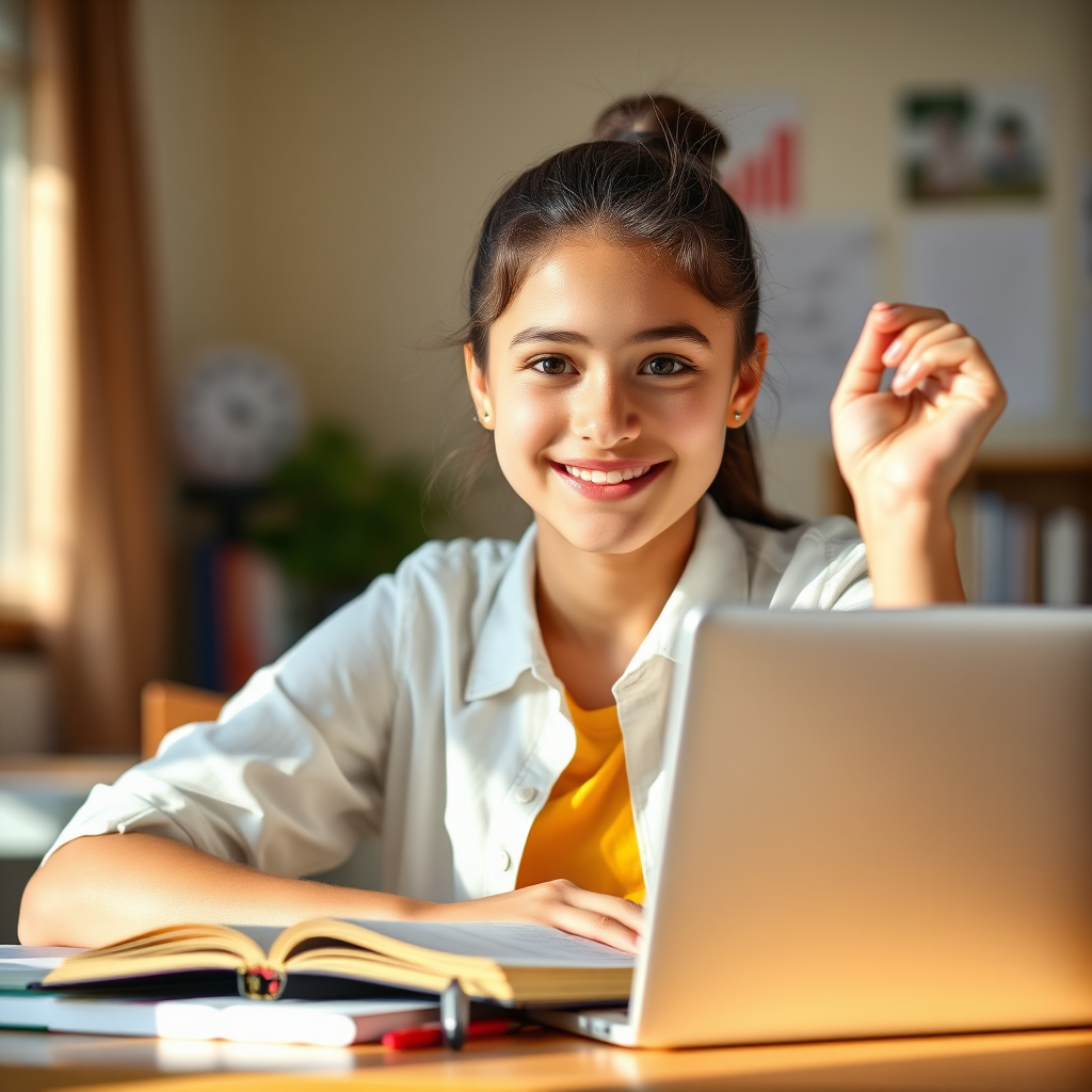 Student celebrating academic achievement