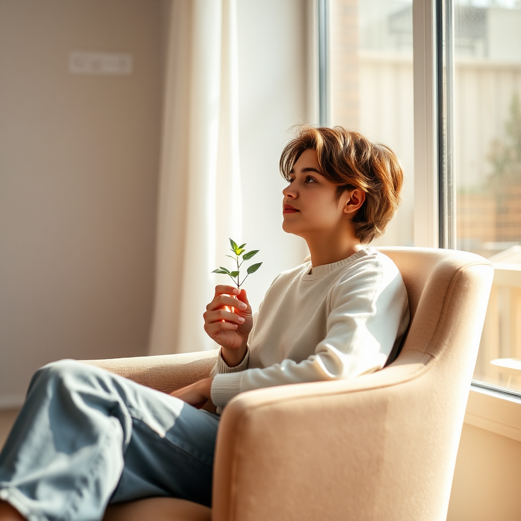 Individual reflecting on personal growth