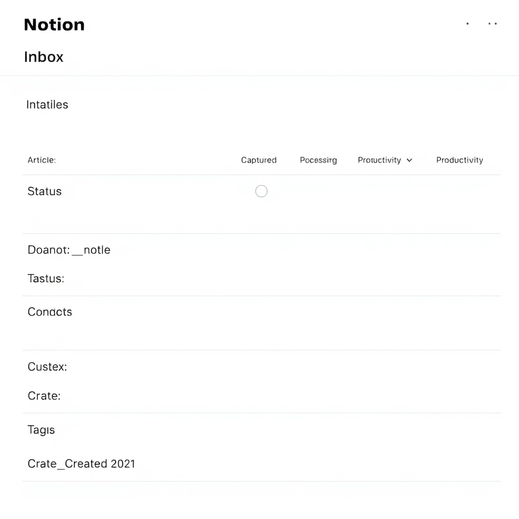 Notion Inbox database example showing fields for quick note capture.