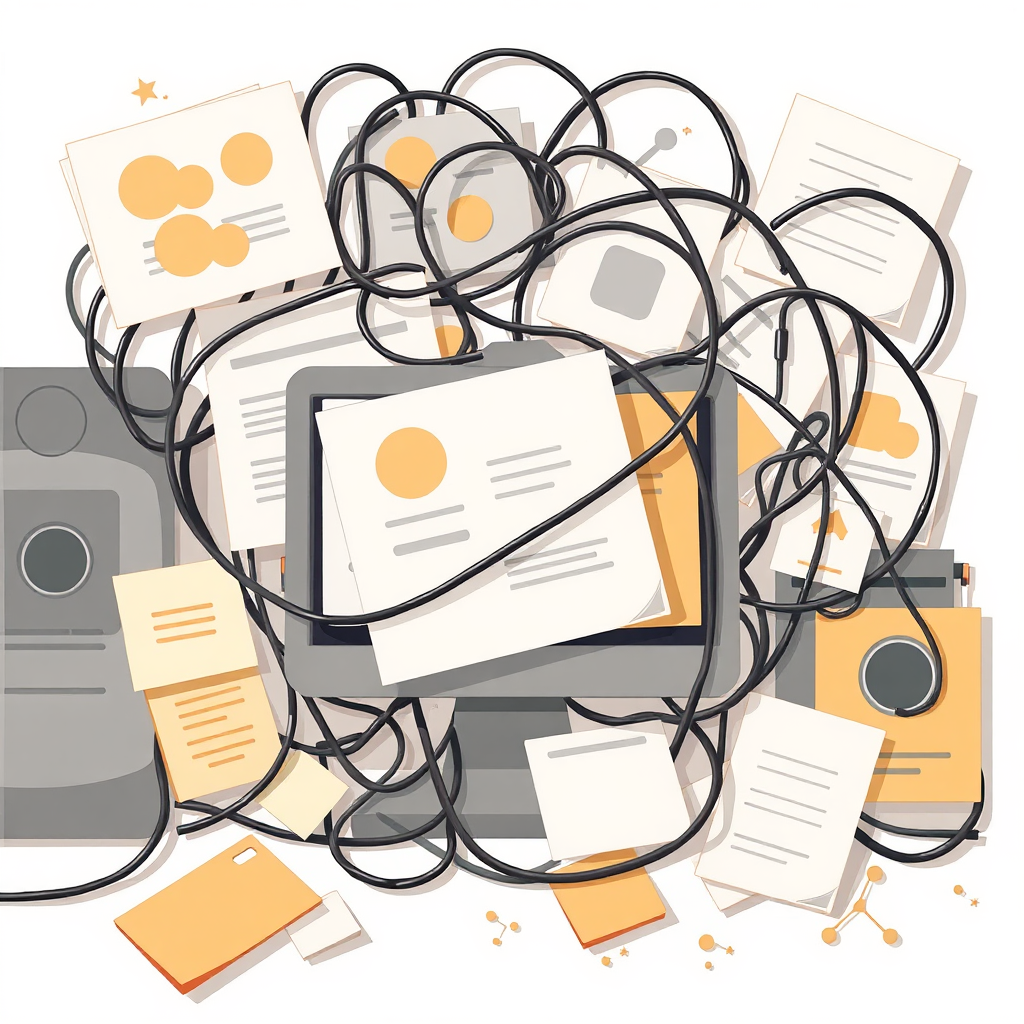 Illustration of tangled digital tools