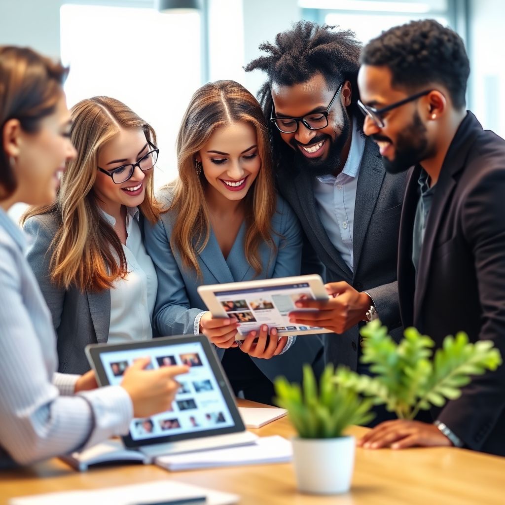 Small business owners collaborating on content ideas
