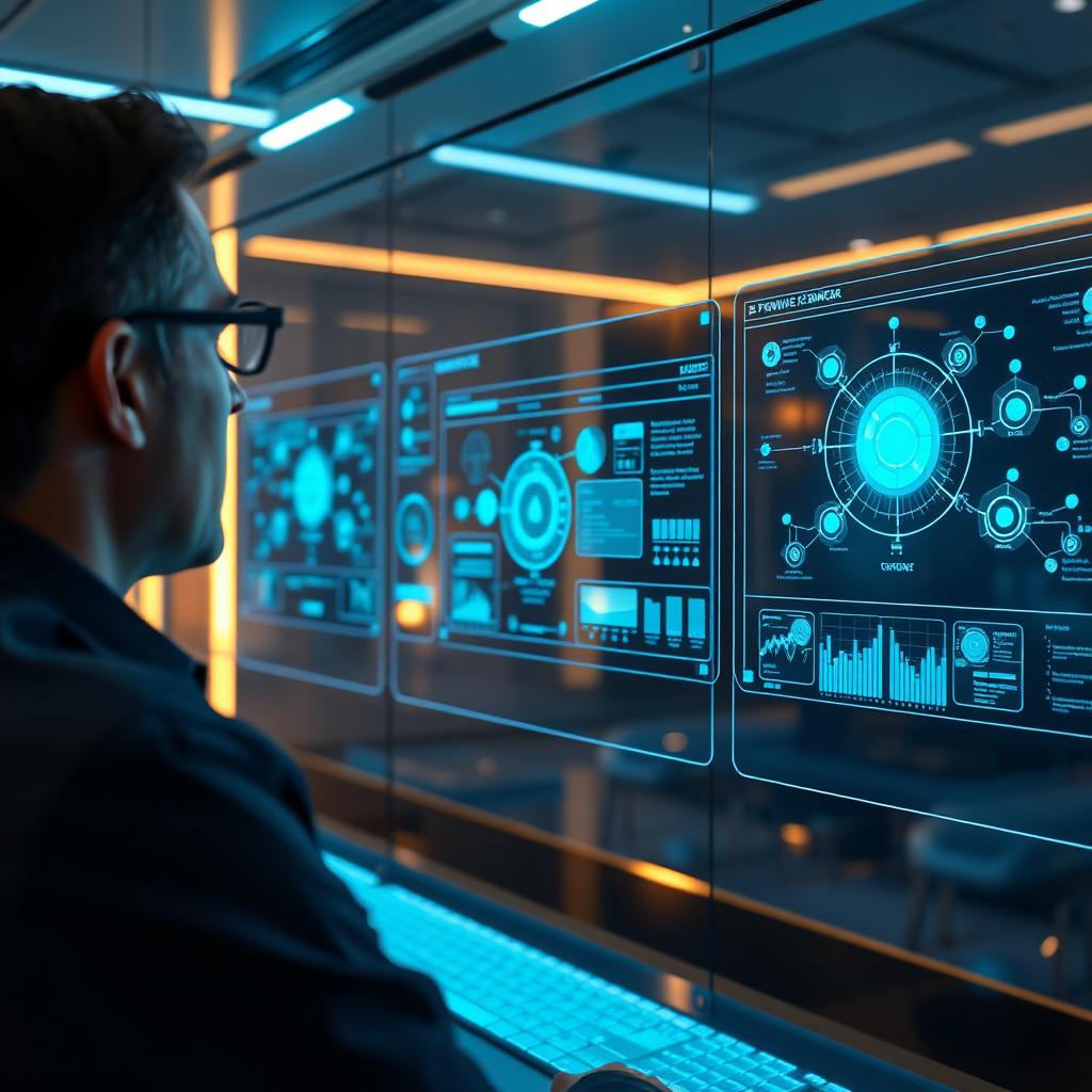 Futuristic AI business dashboard illustration