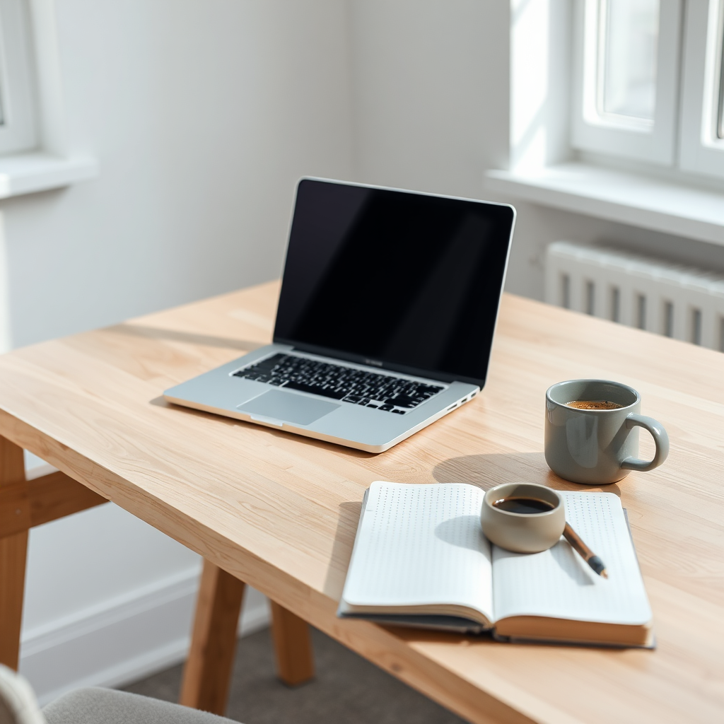 Clean modern laptop workspace on a light desk