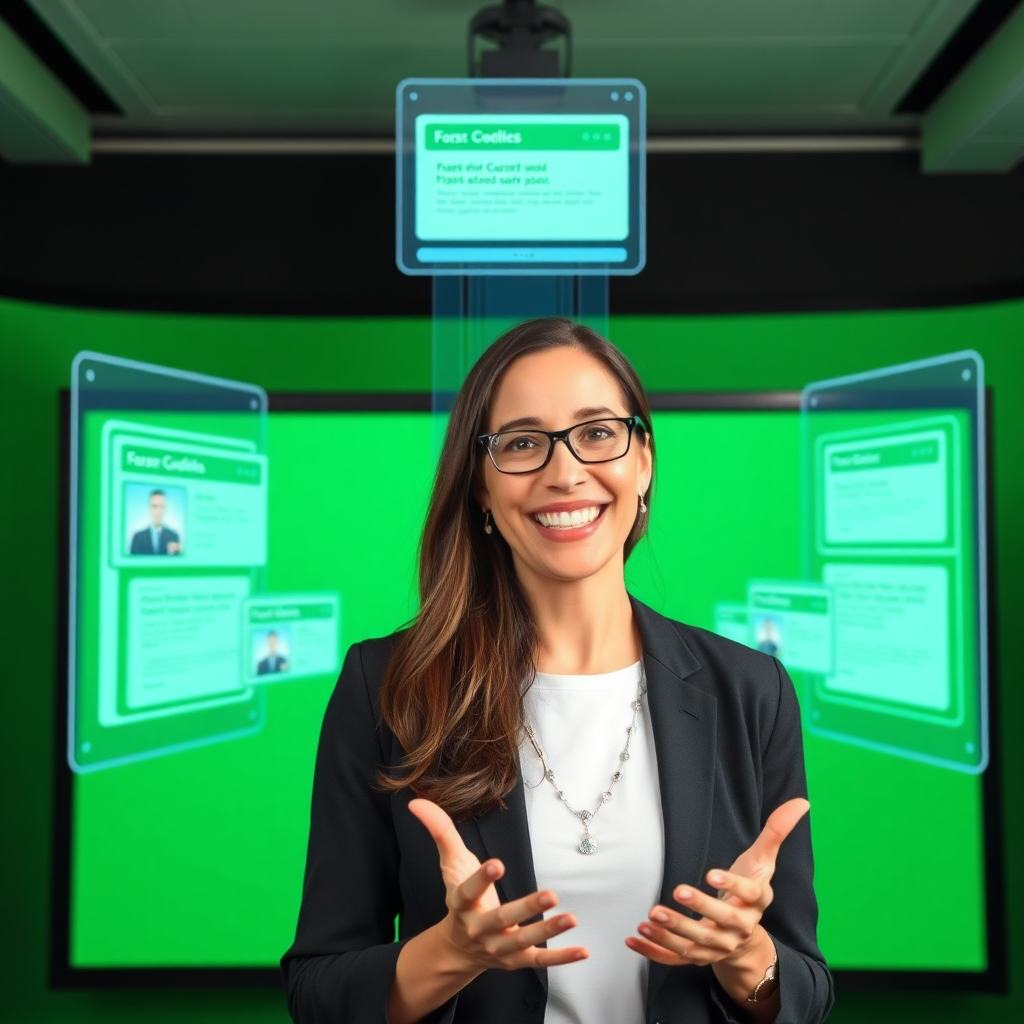 Online course creator presenting with holographic display