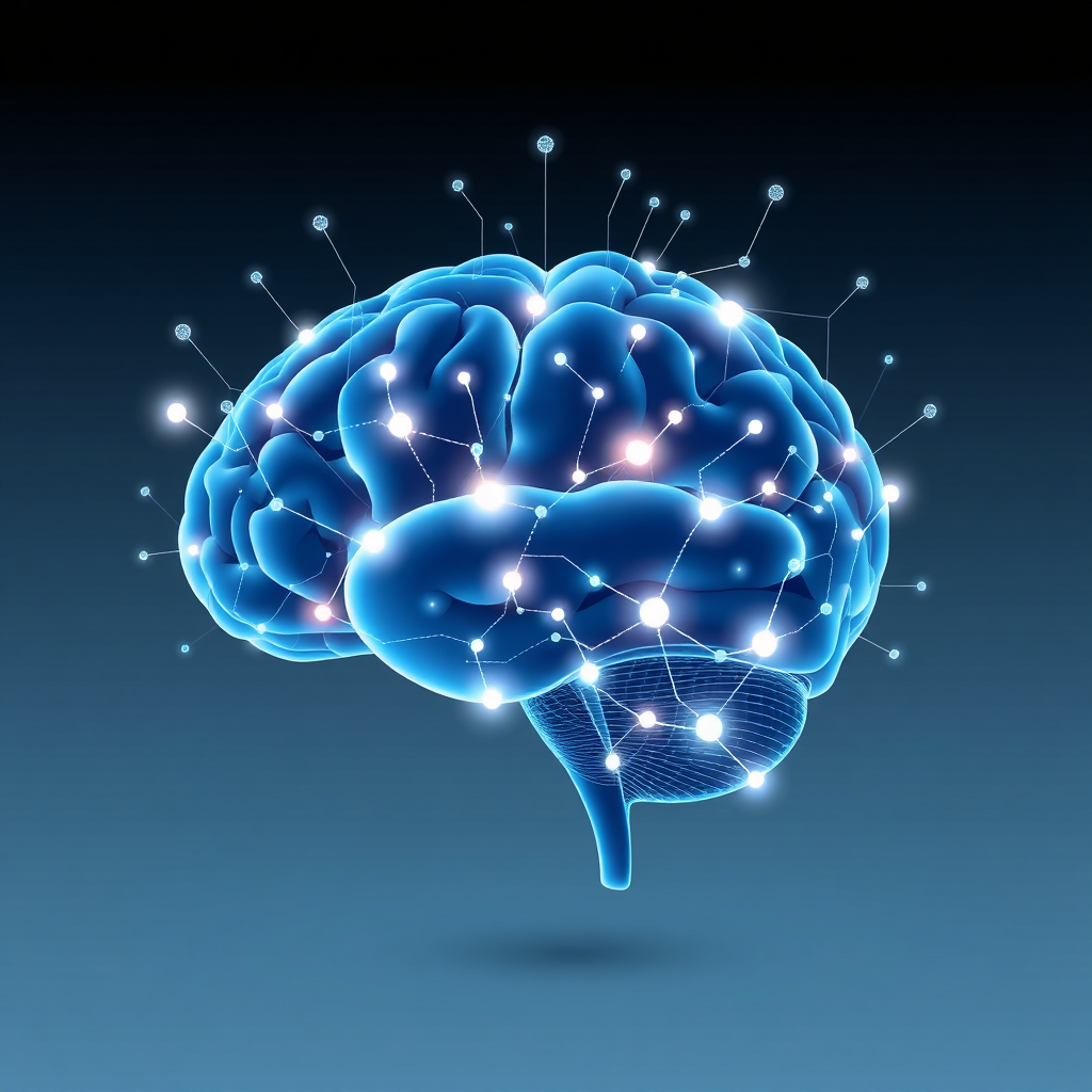 Illustration of a second brain concept with digital and neural elements