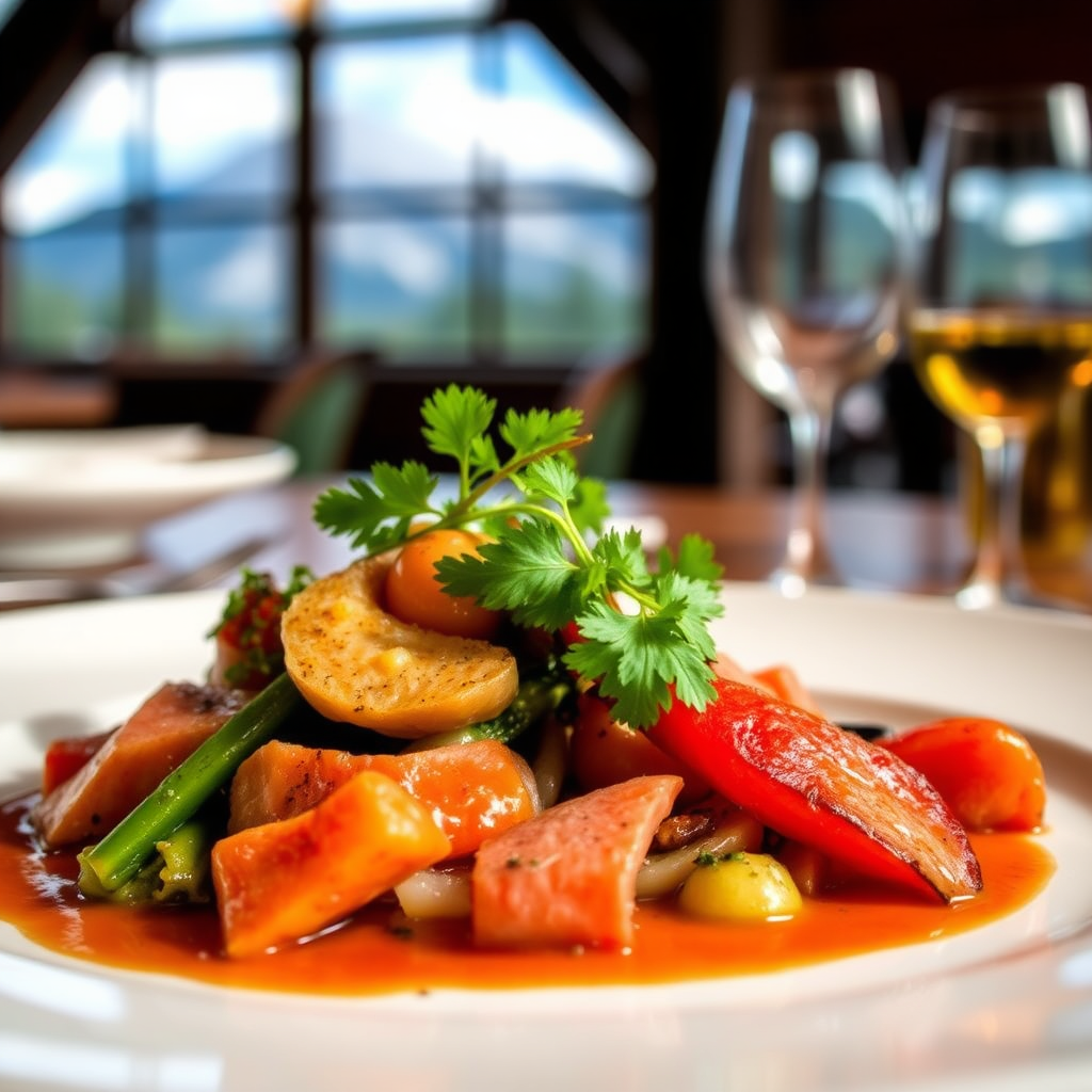 Gourmet meal served at the resort restaurant