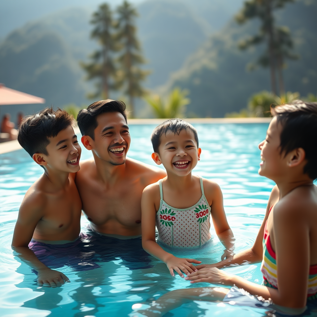 Family bonding at Milfer Resort's swimming pool