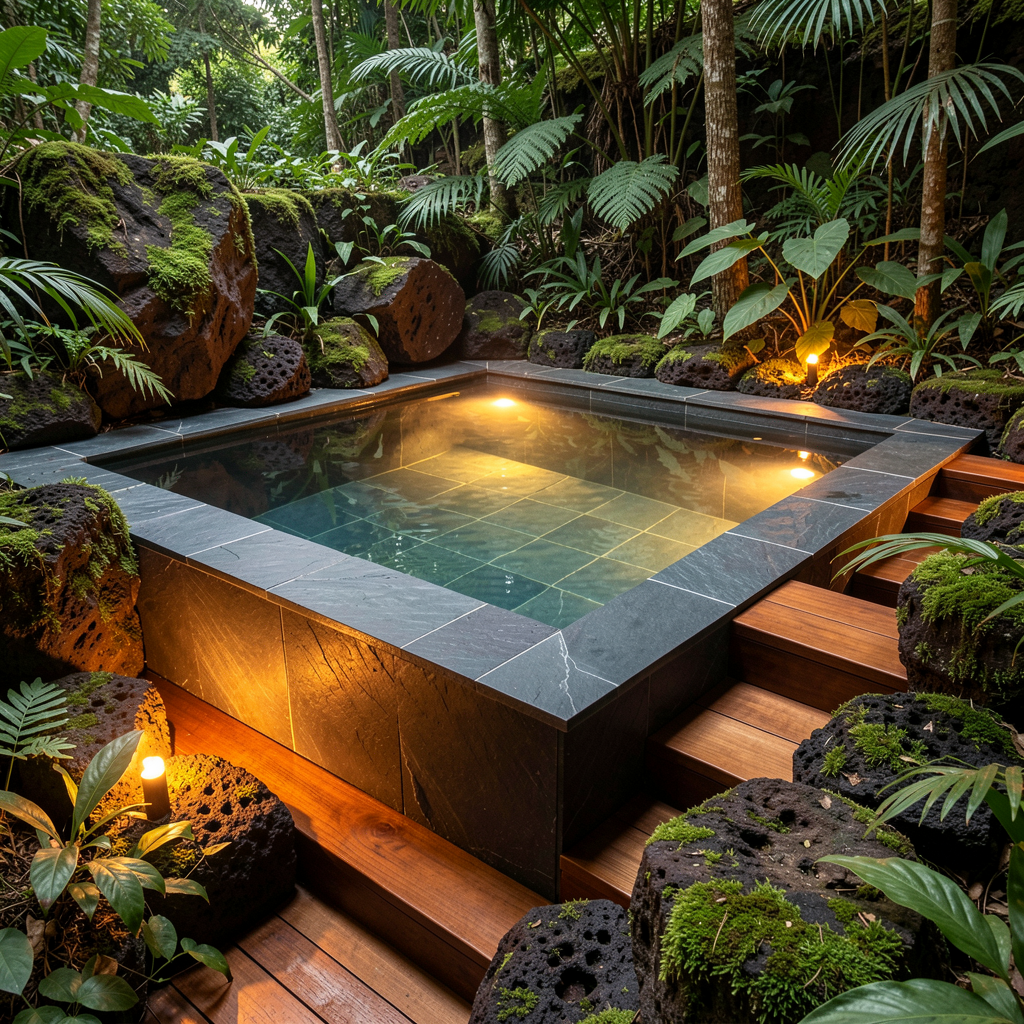 Private plunge pool nestled in greens