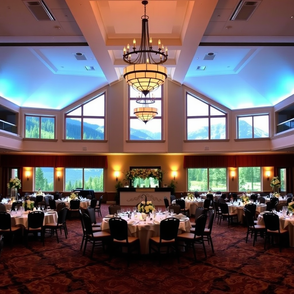 Elegant function hall set for a wedding reception