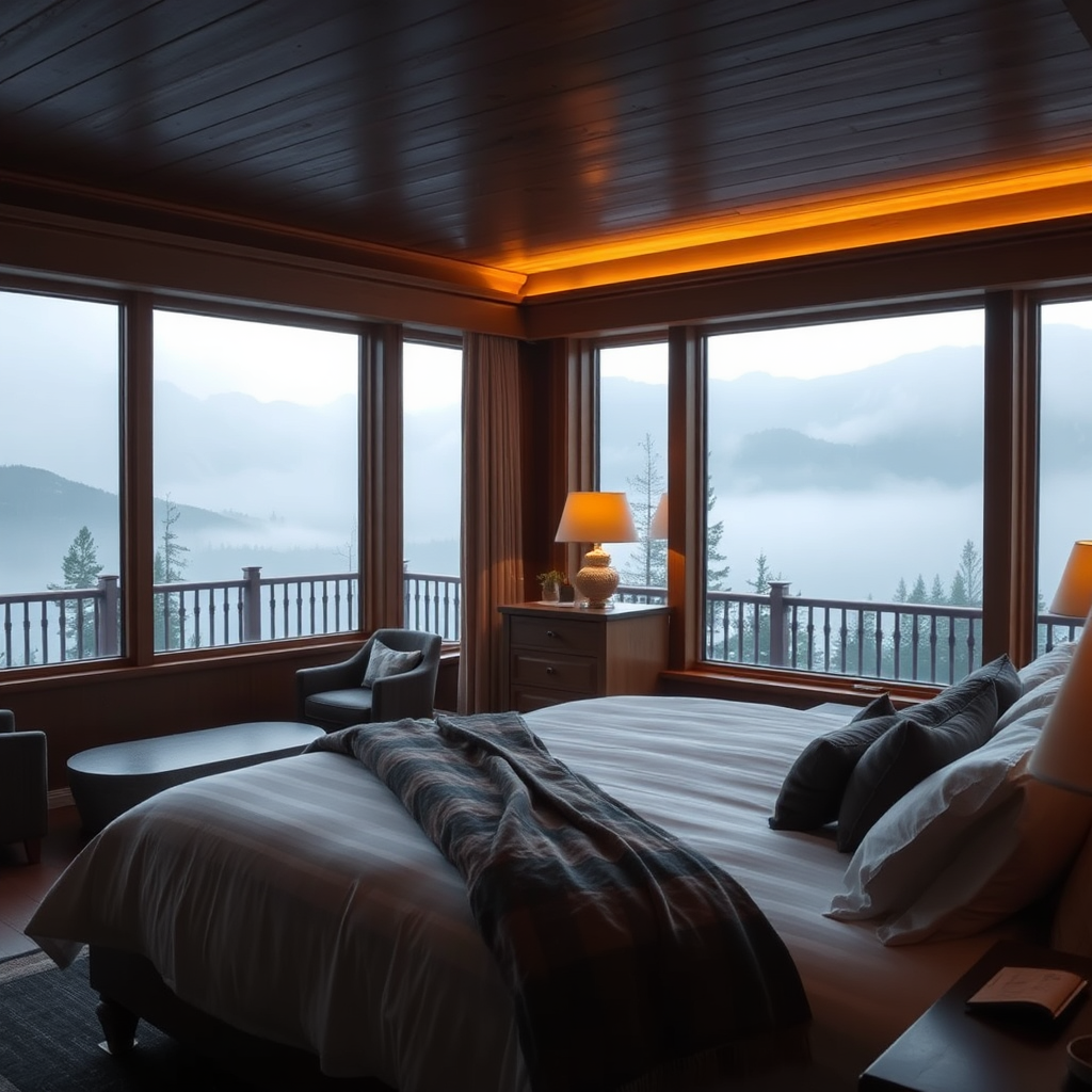 Interior of a romantic mountain-view cottage