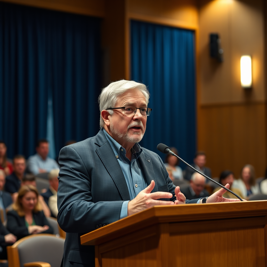 Instructor speaking at a podium