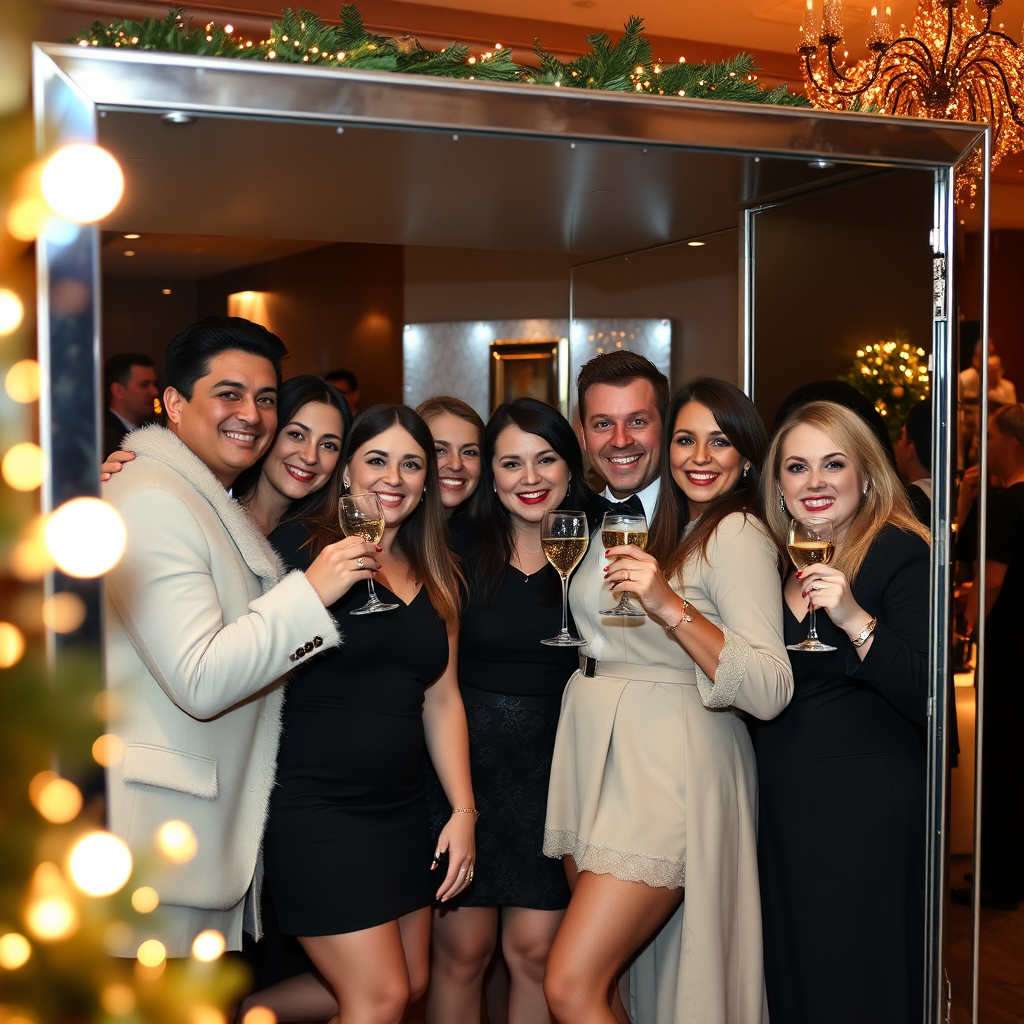 Corporate holiday party mirror booth photos