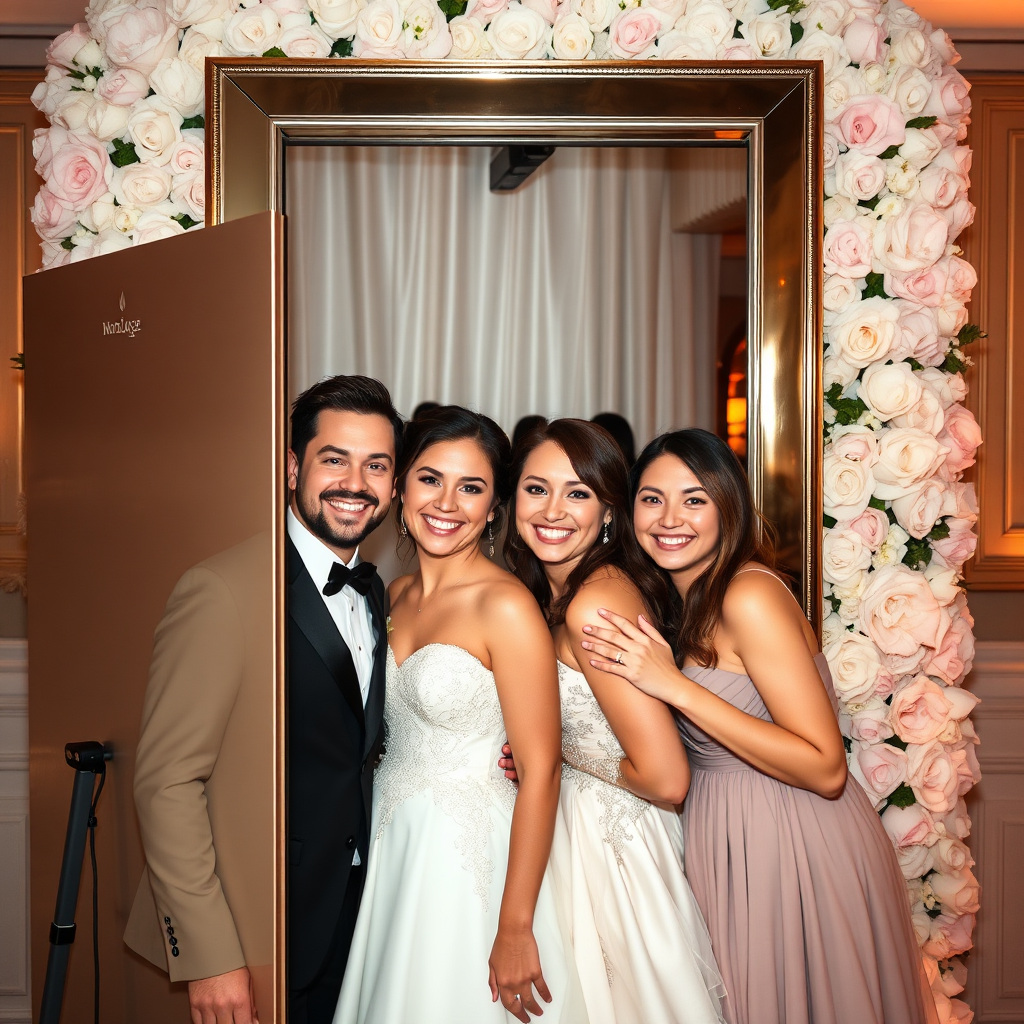 Wedding guests enjoying a mirror photo booth